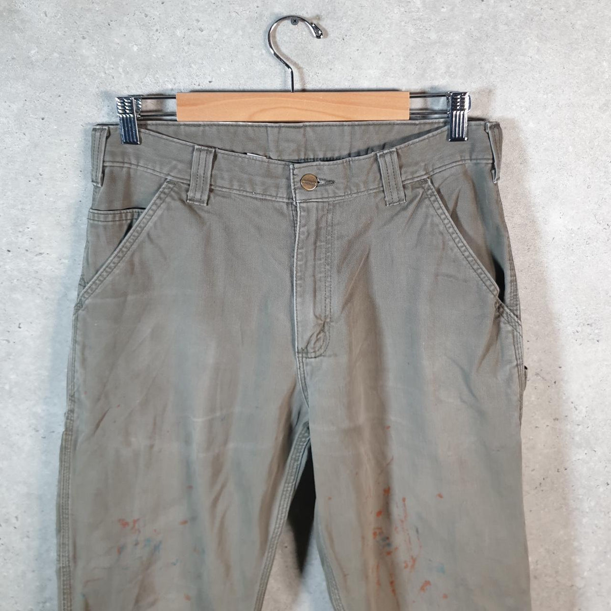 Vintage Carhartt Carpenter Trousers Mens W32 L34 Khaki Green Relaxed Fit Workwear USA