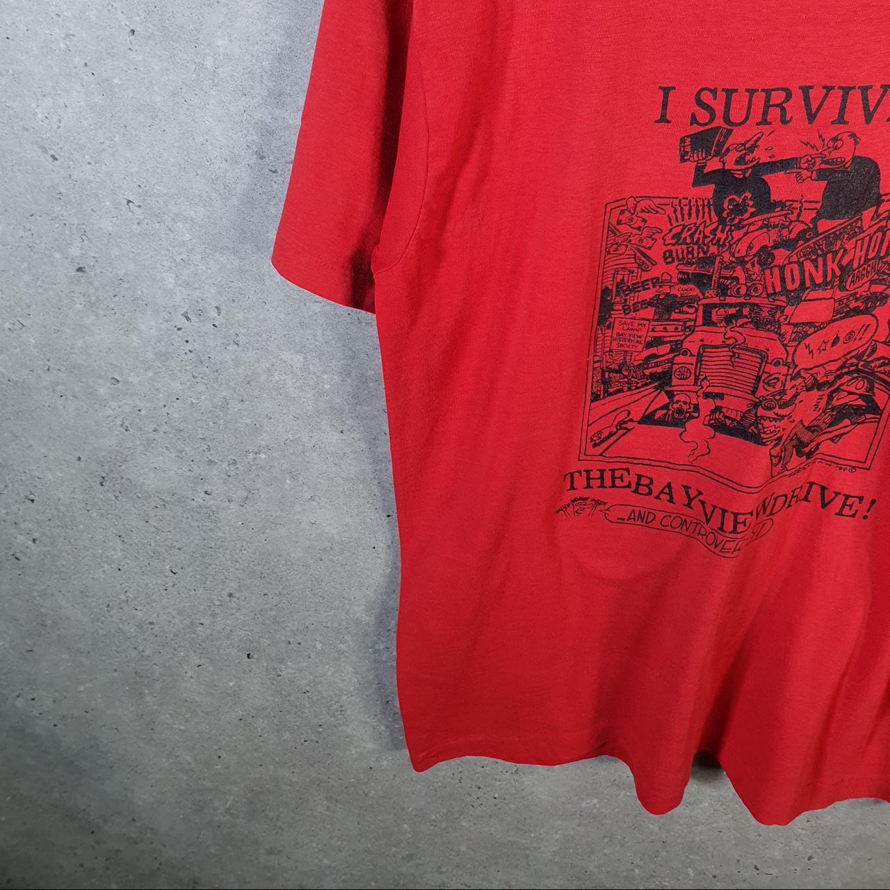 Vintage I Survived Bayview Drive 1989 USA Single Stitch T Shirt Men’s Medium Red