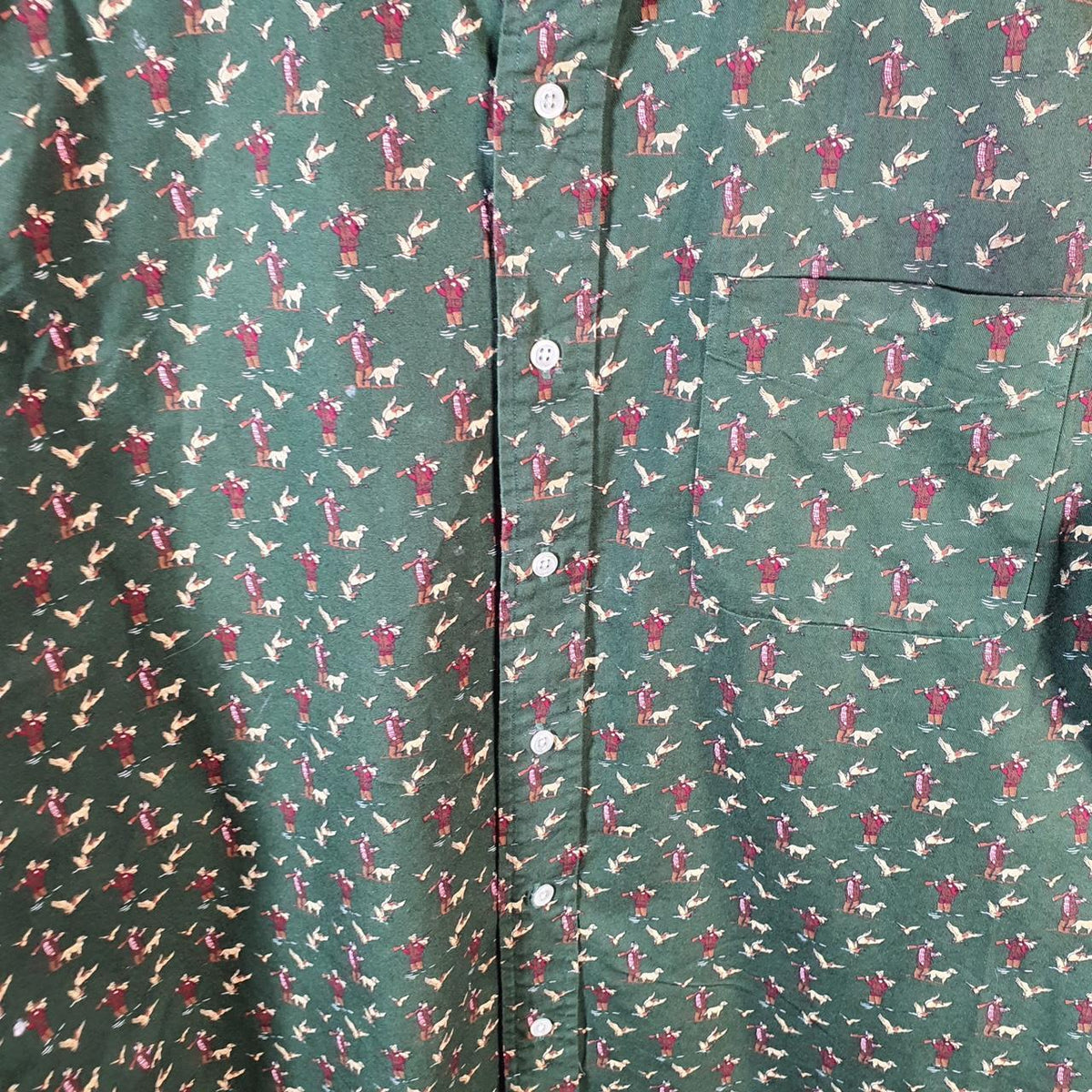 Vintage Ralph Lauren Button Down Shirt Duck Hunting Dog Print Rare Men’s XL Green C8478