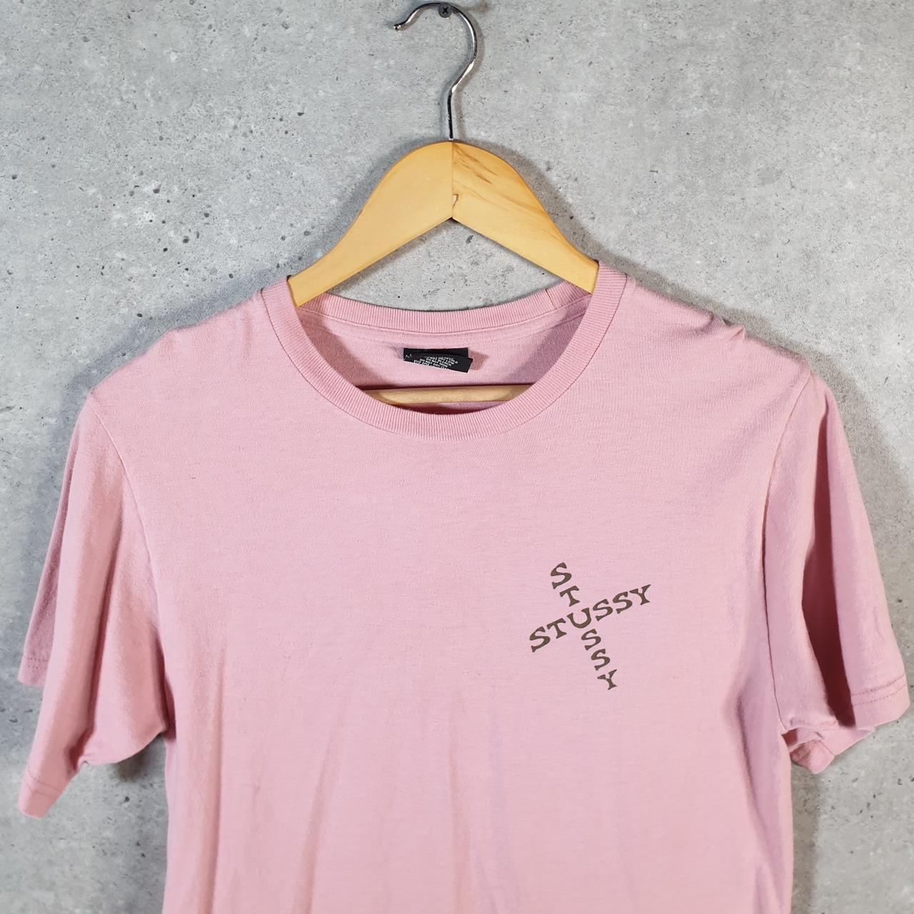 Vintage Stussy Spellout Skull Printed T Shirt Men’s Small Pink Graphic Short Sleeve Big Fish Vintage