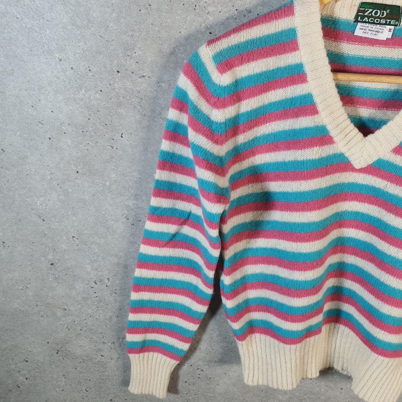 Vintage Izod Lacoste Knit Sweater Womens Small Striped Logo Y2K Jumper Logo