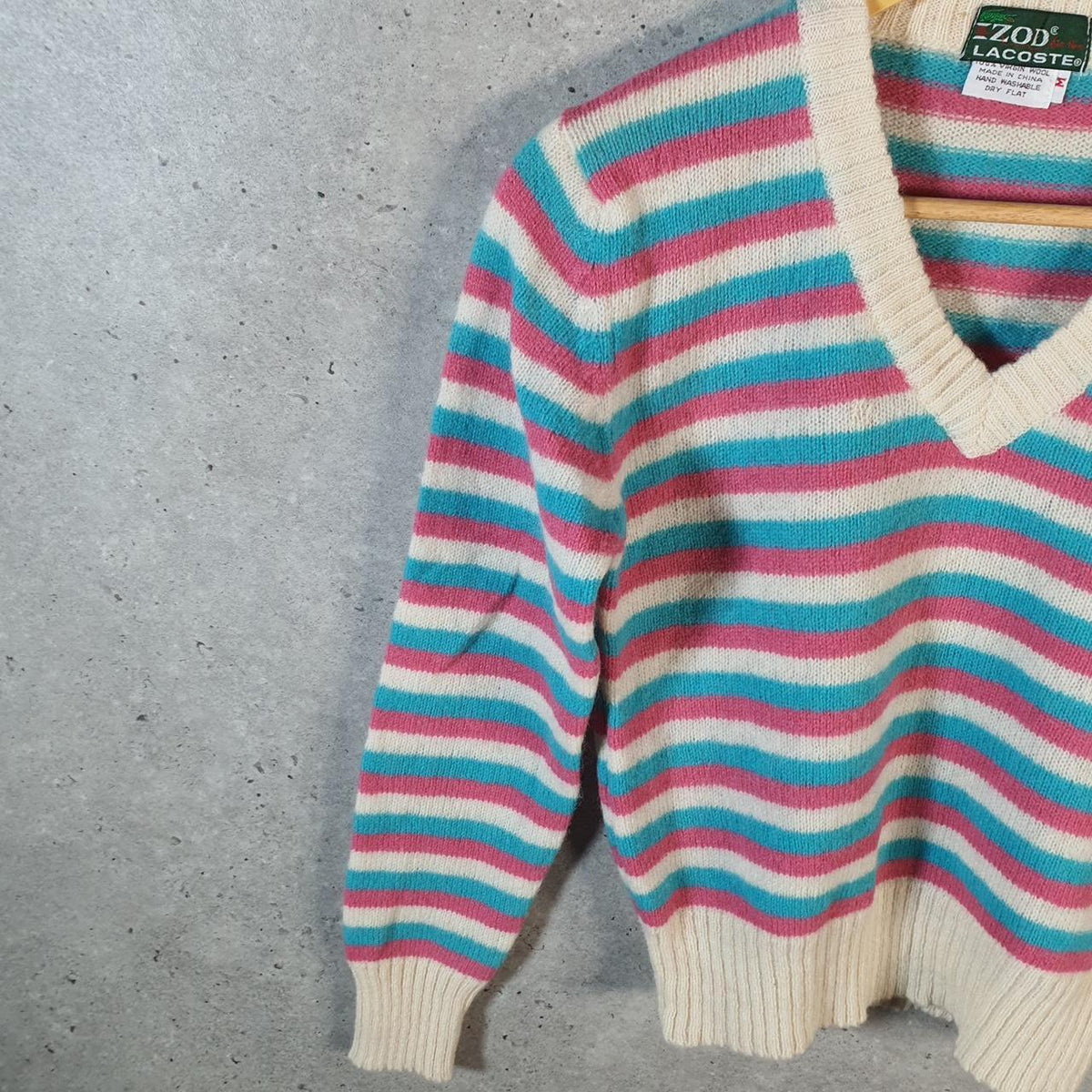 Vintage Izod Lacoste Knit Sweater Womens Small Striped Logo Y2K Jumper Logo