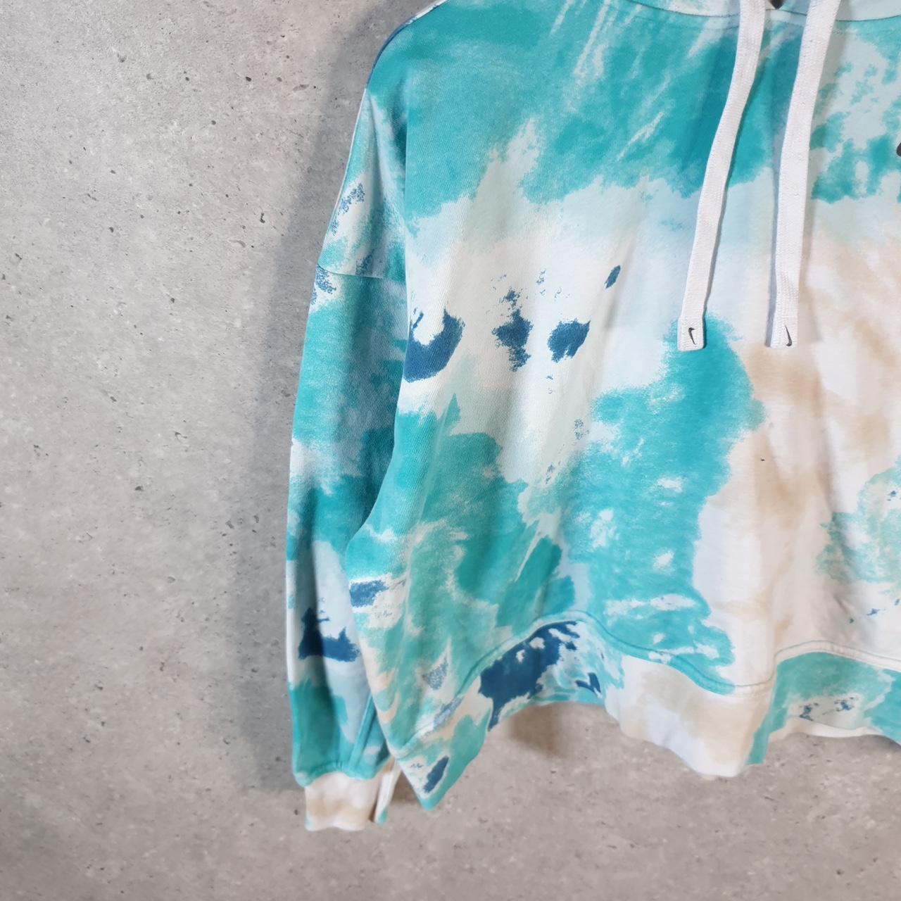 Vintage Nike Cropped Tie Dye Hoodie Womens Large Blue Embroidered Swoosh Y2K