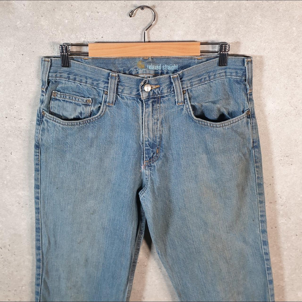 Vintage Carhartt Workwear Carpenter Jeans Mens W33 L32 Blue Denim Relaxed Fit USA