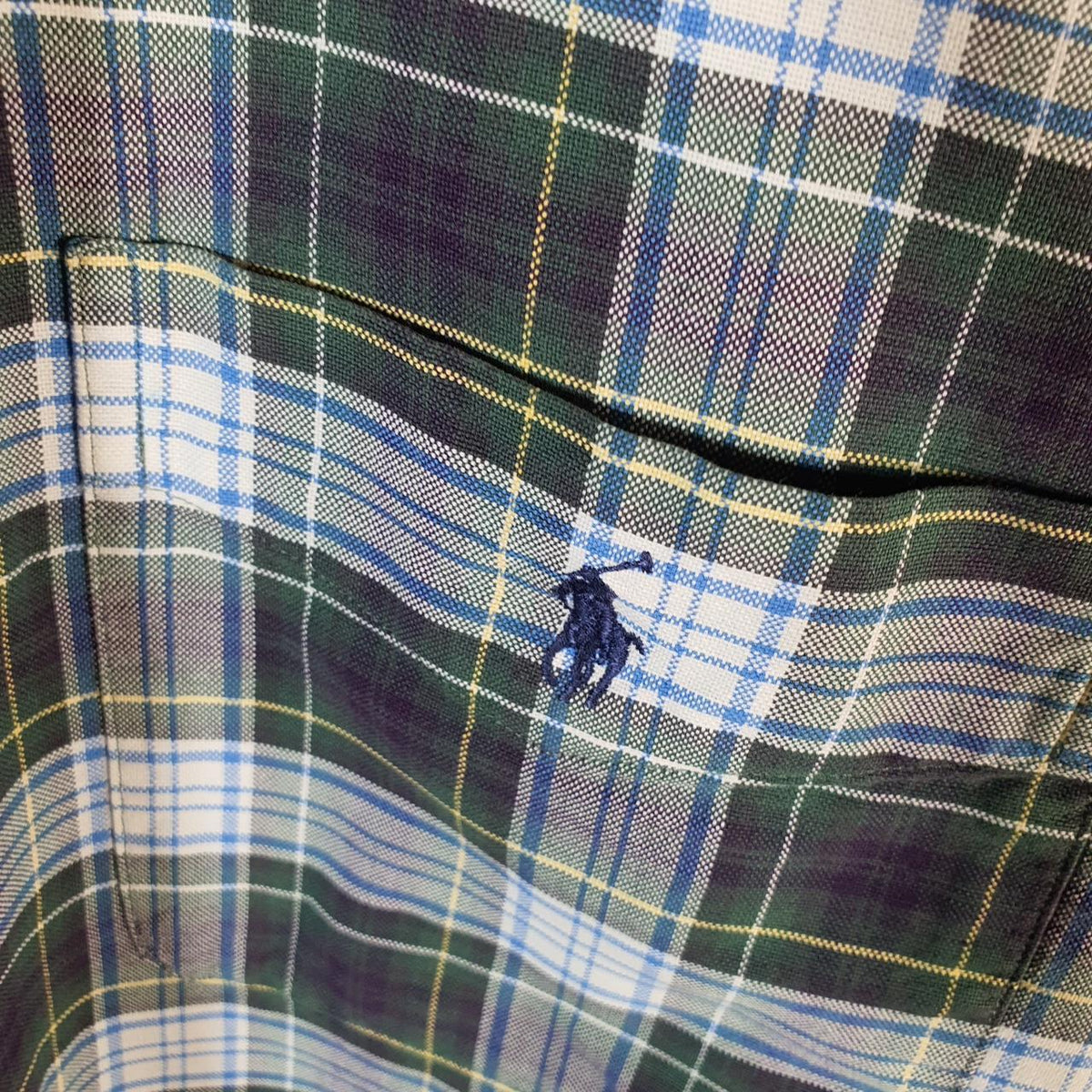 Vintage Ralph Lauren Button Down Shirt Men’s Large Blue Checkered Classic Fit Cotton Pony