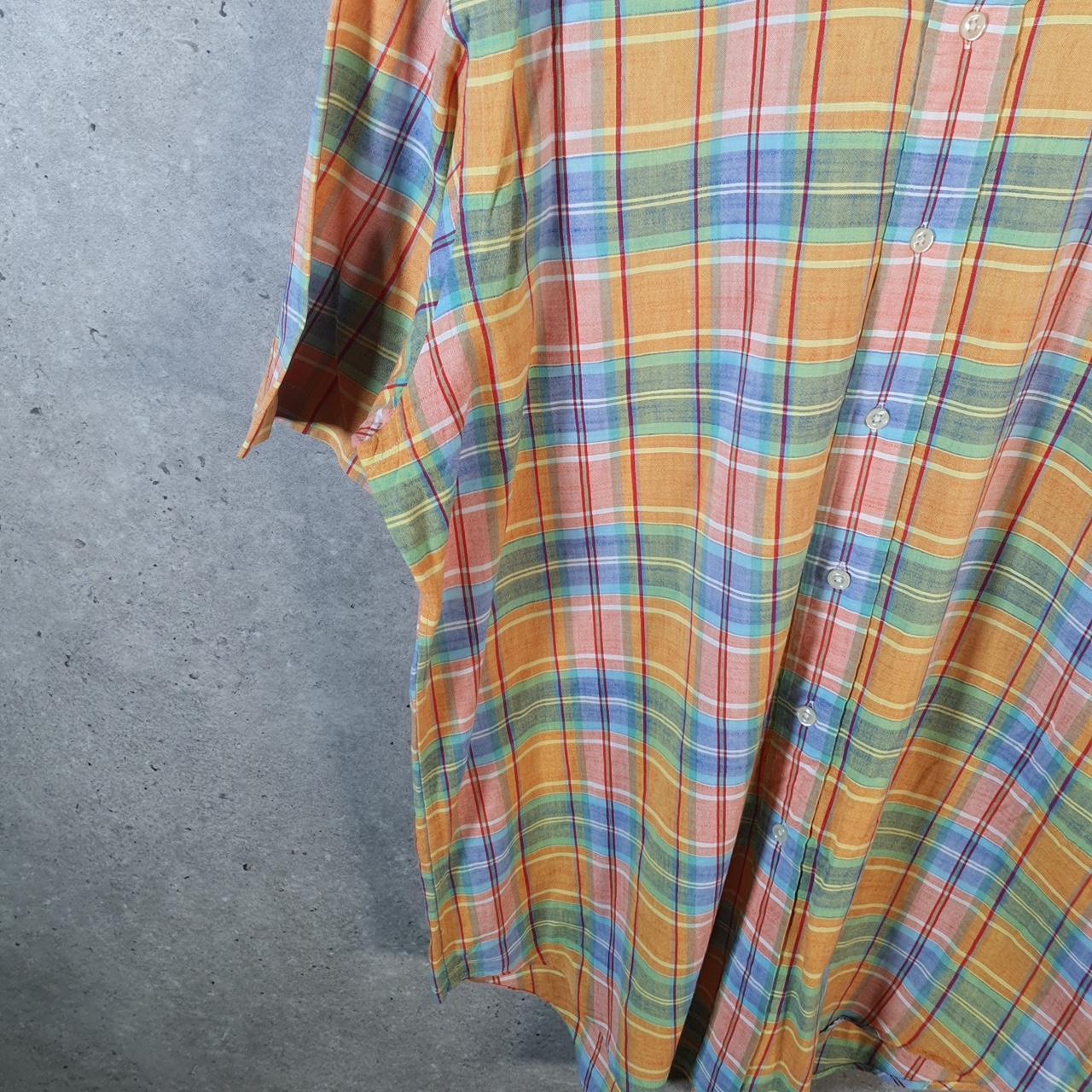 Vintage Ralph Lauren Button Down Shirt Men’s Medium Orange Checkered Classic Fit Cotton Pony