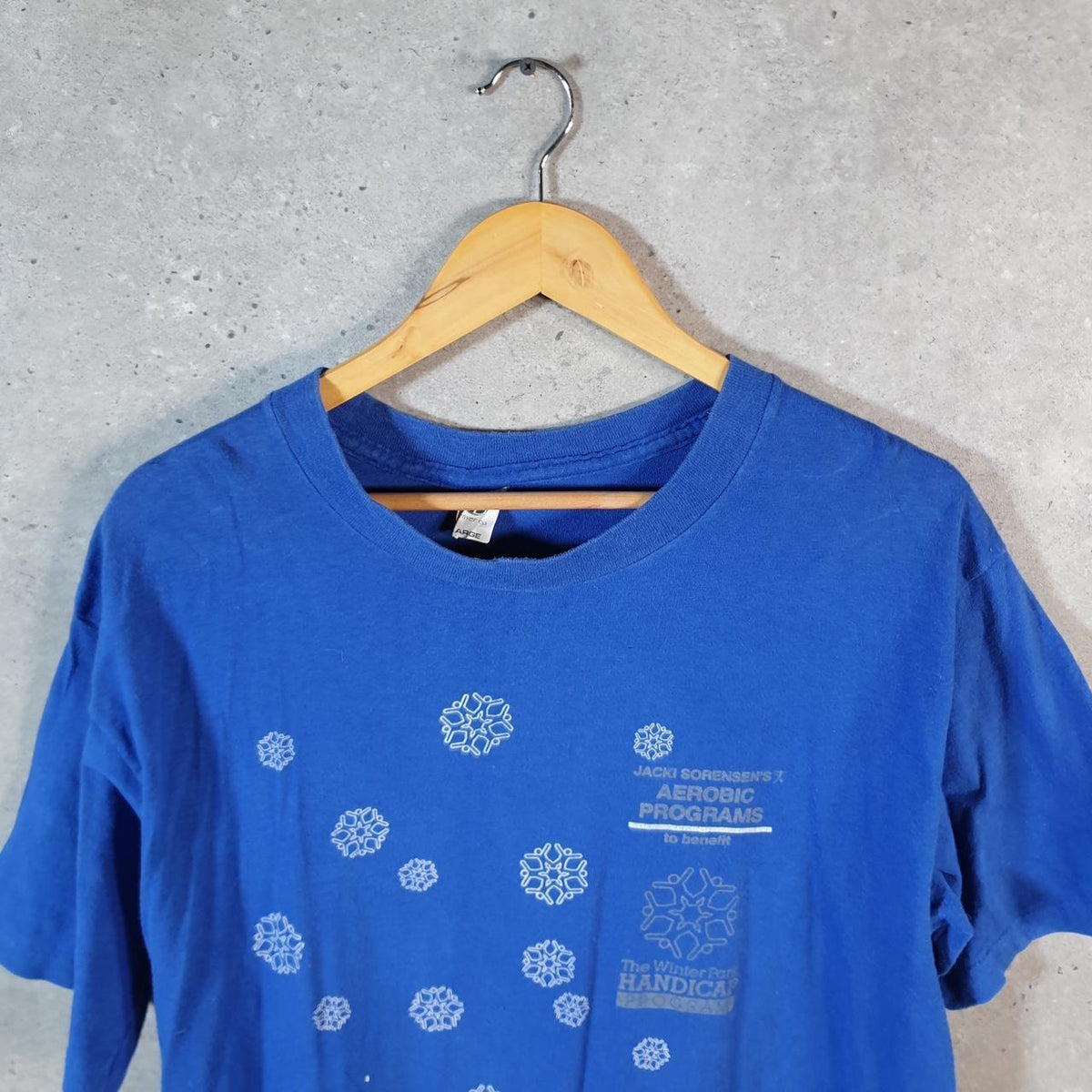 Vintage Denver Jacki Sorensens Aerobics 90s USA Single Stitch T Shirt Men’s Large Blue