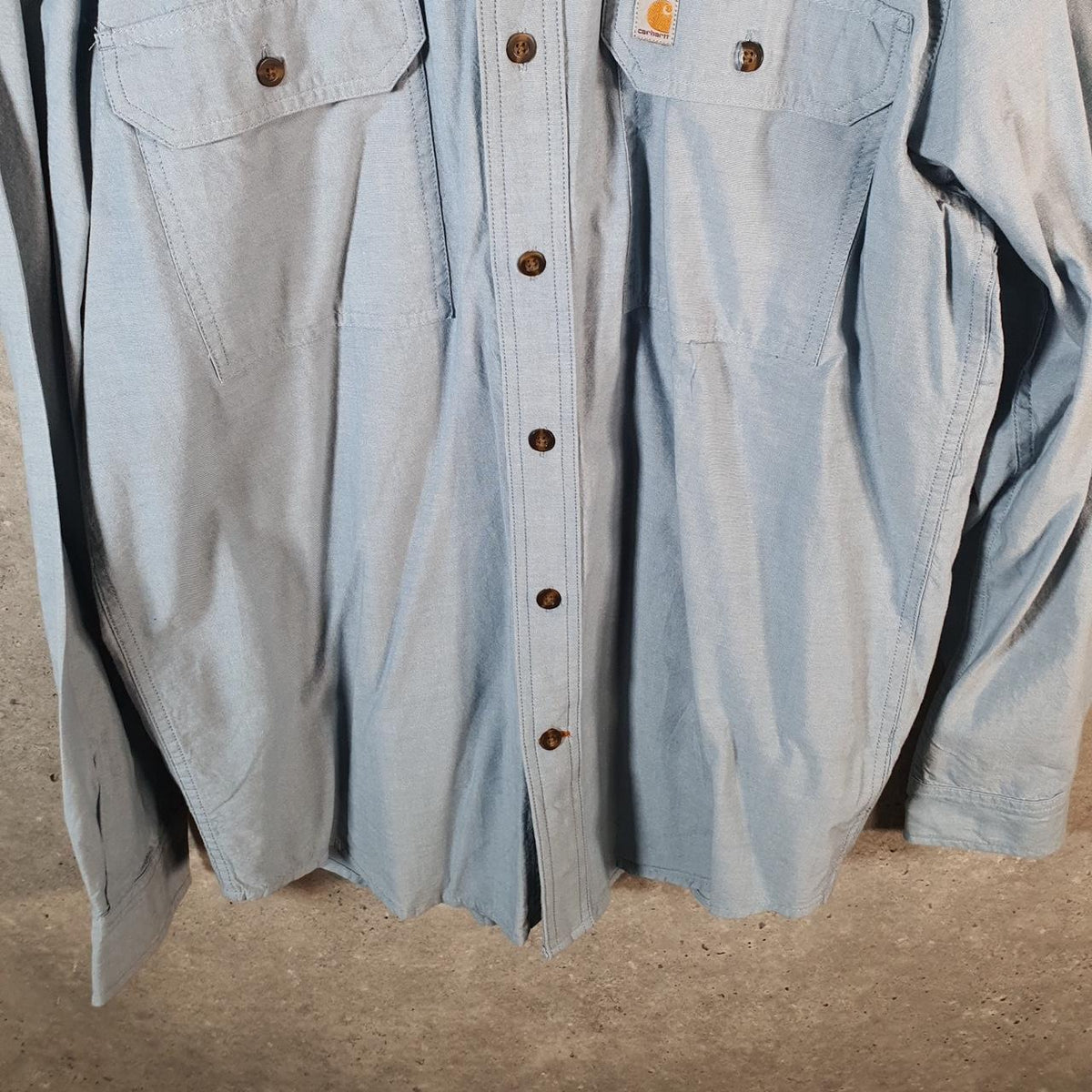 Vintage Carhartt Shirt Button Down Mens Medium Blue Long Sleeve Chore Utility Original - Big Fish Vintage