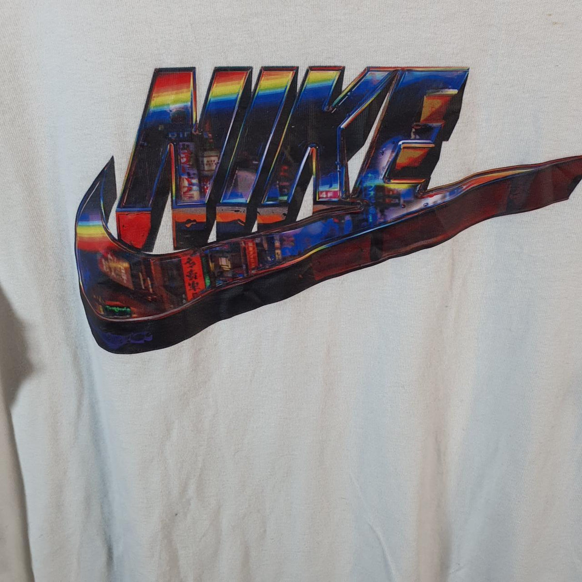 Vintage Nike Club T Shirt Men’s Small White Printed Single Swoosh Logo Athletic Big Fish Vintage