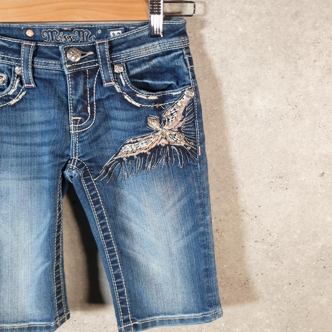 Vintage Miss Me Baggy Y2K Hip Hop Jeans Shorts Jorts Womens W24 Blue Denim Low Rise