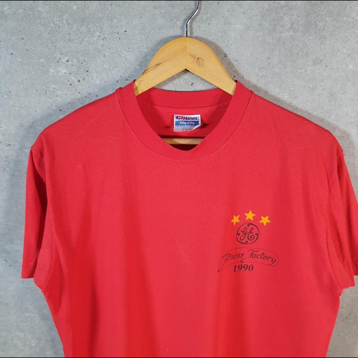 Vintage Hanes Fitness Factory 1990 USA Single Stitch T Shirt Men’s Large Red C8070
