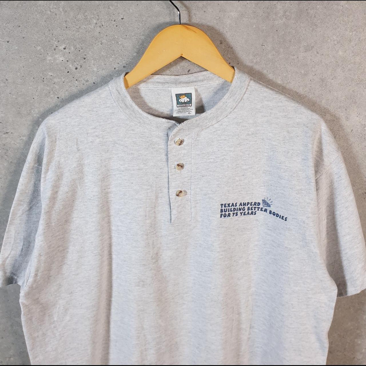 Vintage Cotton Deluxe Texas Ahperd Fitness 90s USA Single Stitch T Shirt Men’s Large Grey