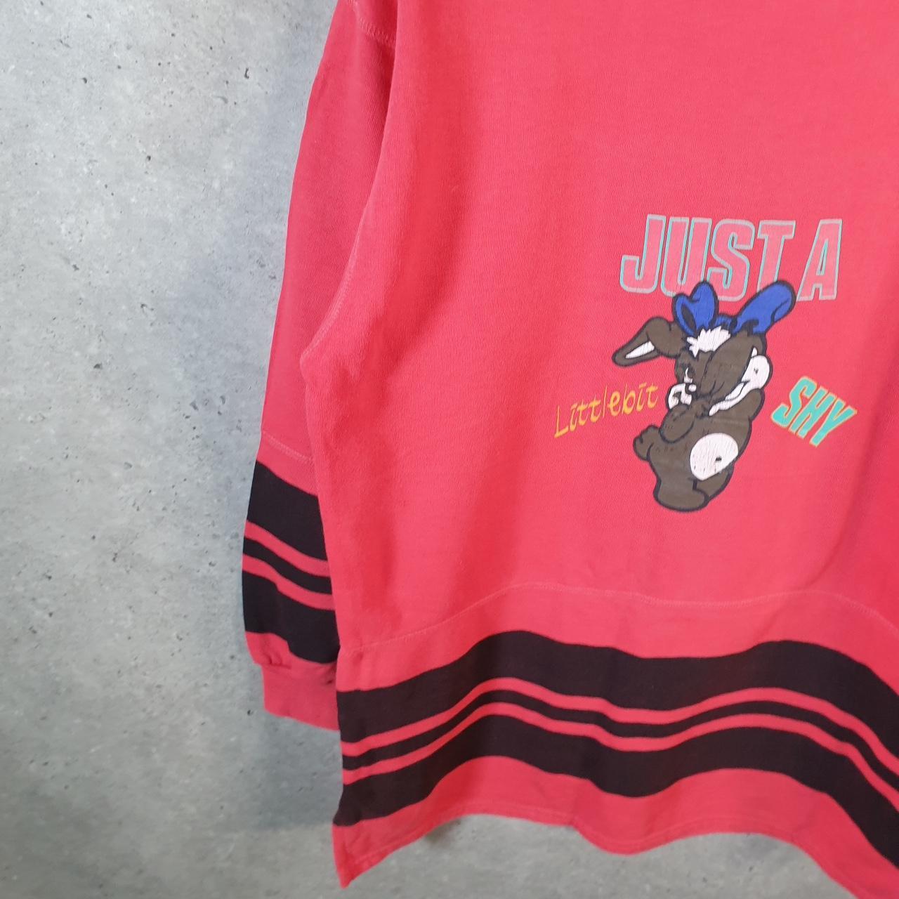 Vintage Just A Little Bit Shy Graphic Sweatshirt Womens Large Red Pullover USA