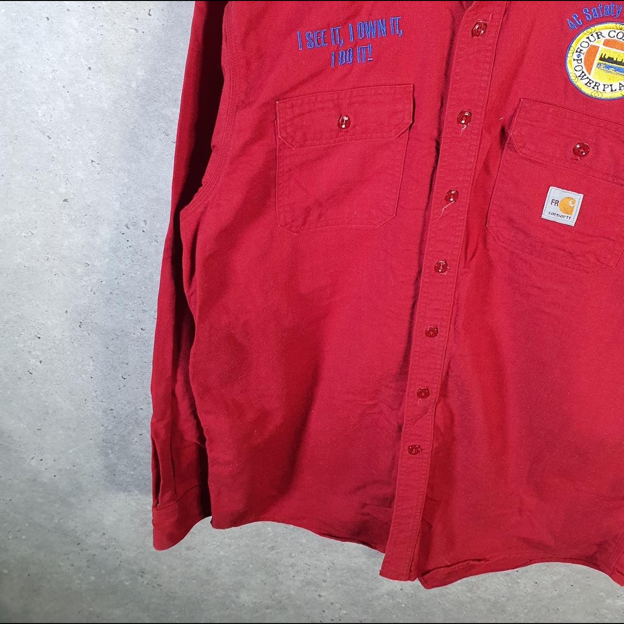 Vintage Carhartt FR Shirt Button Down Mens Large Red Long Sleeve Utility Relaxed Fit