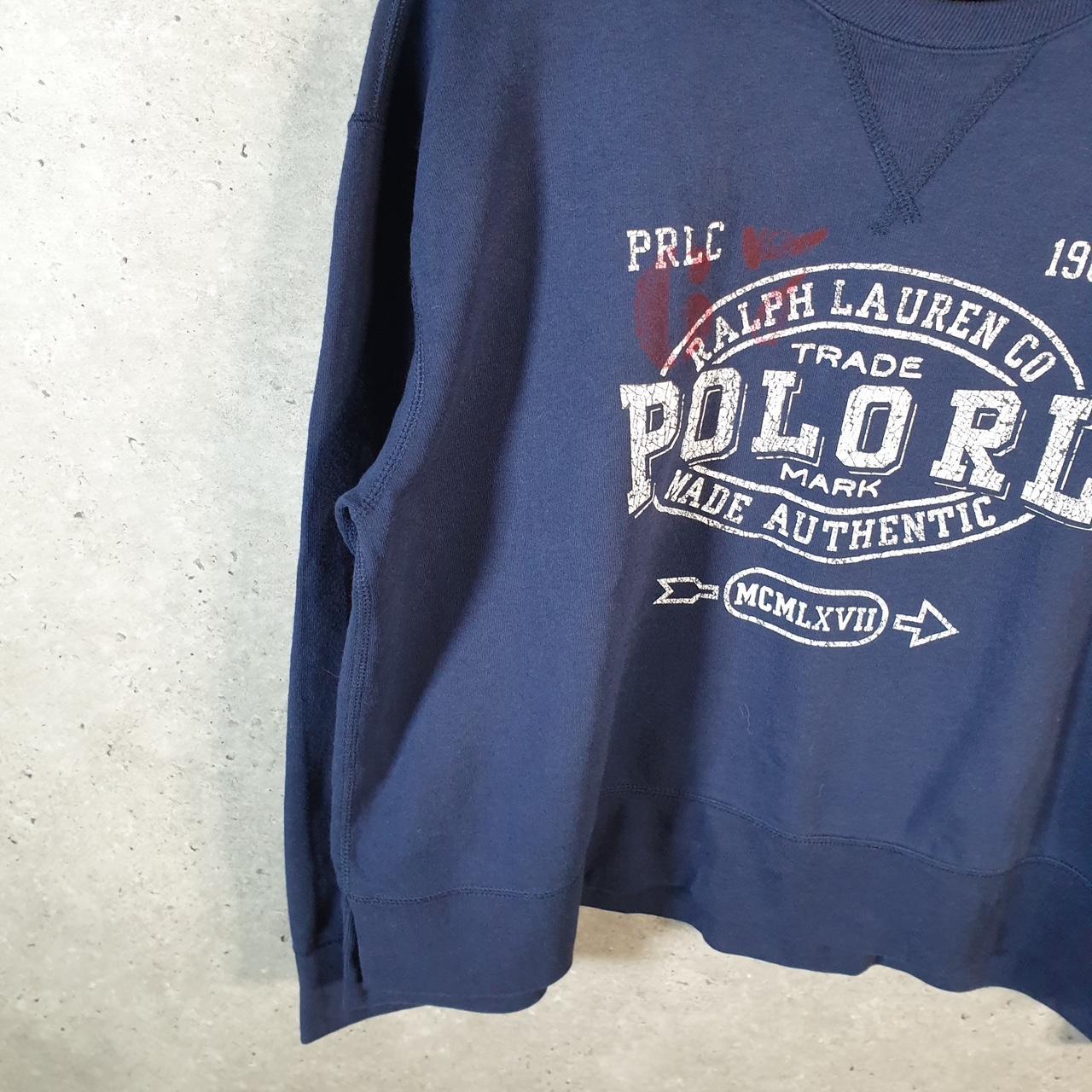 Vintage Ralph Lauren Polo Spellout Sweatshirt Men’s Large Navy Blue Cotton Pullover Pony