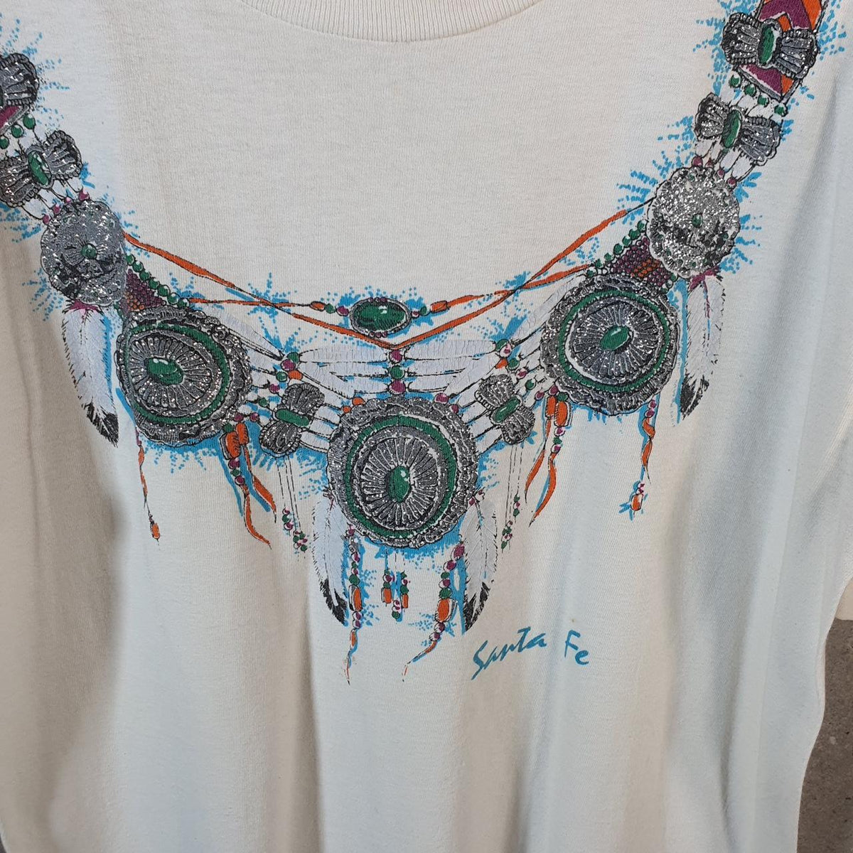 Vintage Diamond Dust Santa Fe Graphic 90s USA Single Stitch T Shirt Men’s Large White