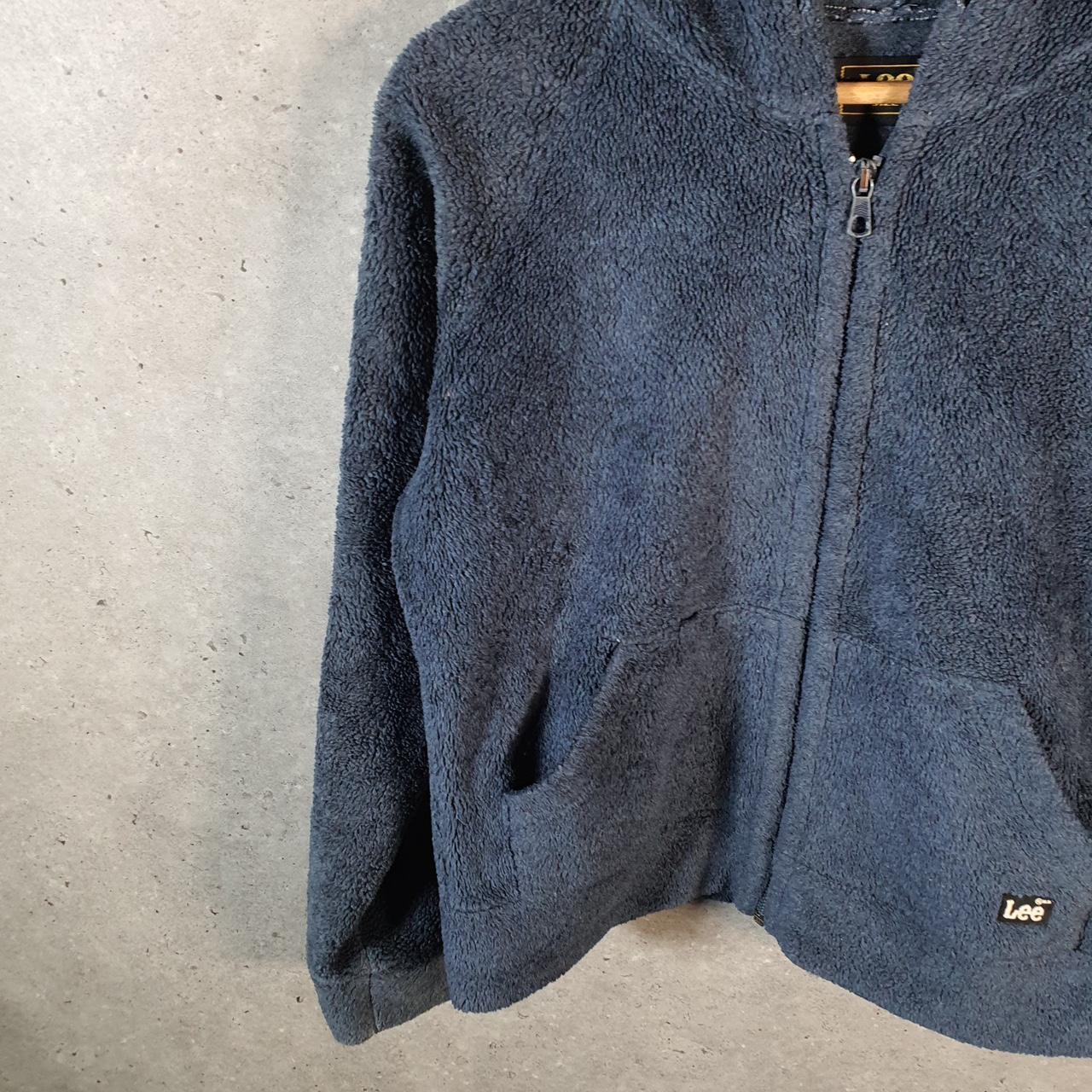 Vintage Lee Full Zip Fleece Hoodie Womens Medium Blue Spellout Logo Winter