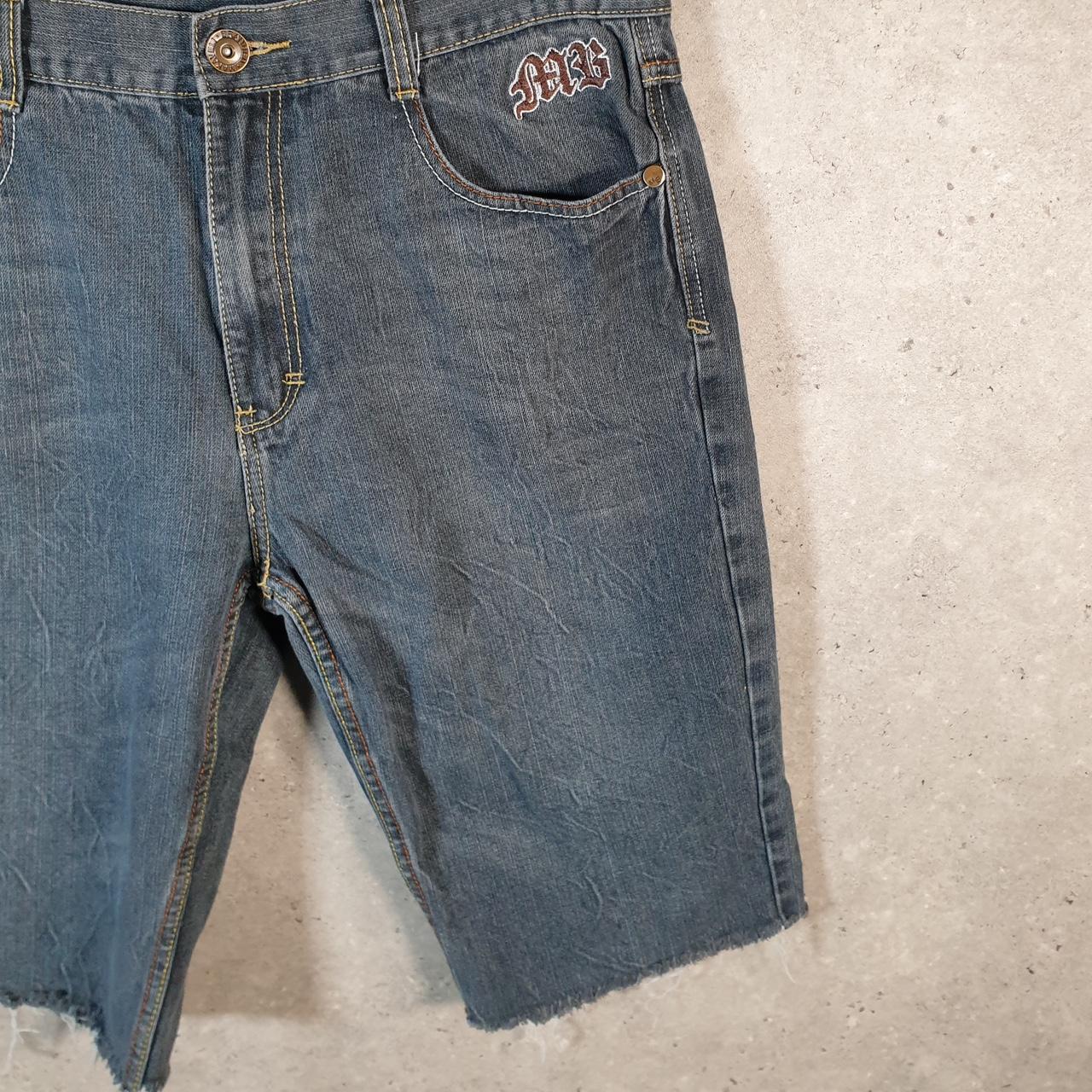 Vintage Makaveli Baggy Y2K Hip Hop Jeans Shorts Jorts Mens W36 Blue Denim USA Big Fish Vintage