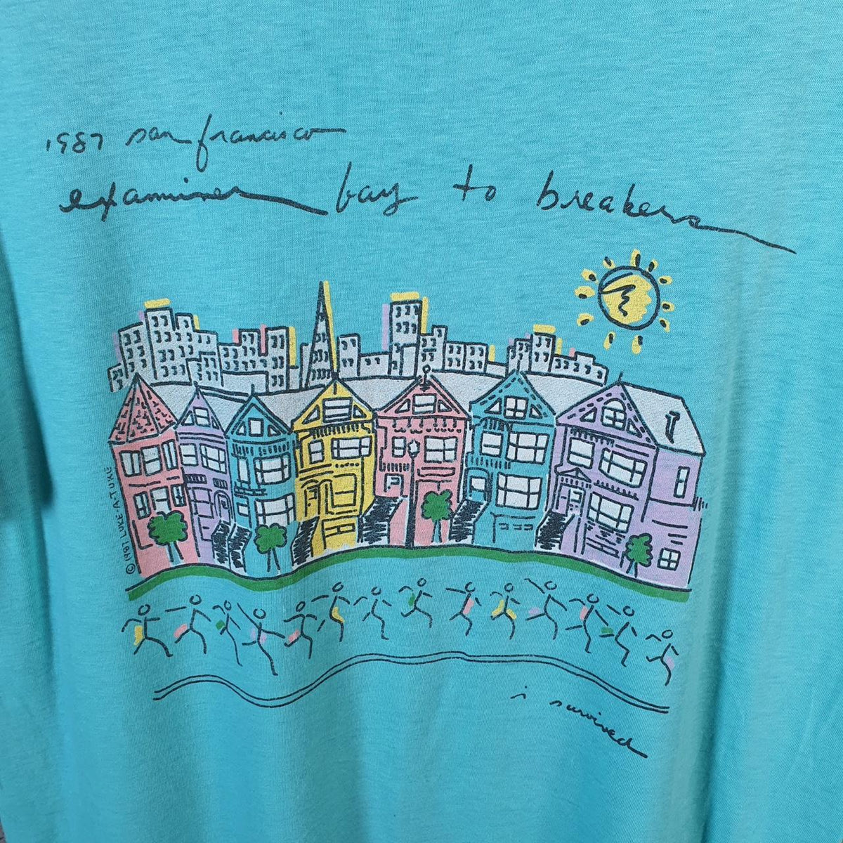 Vintage Bay To breakers San Fransisco 1987 USA Single Stitch T Shirt Men’s Medium Blue C8874