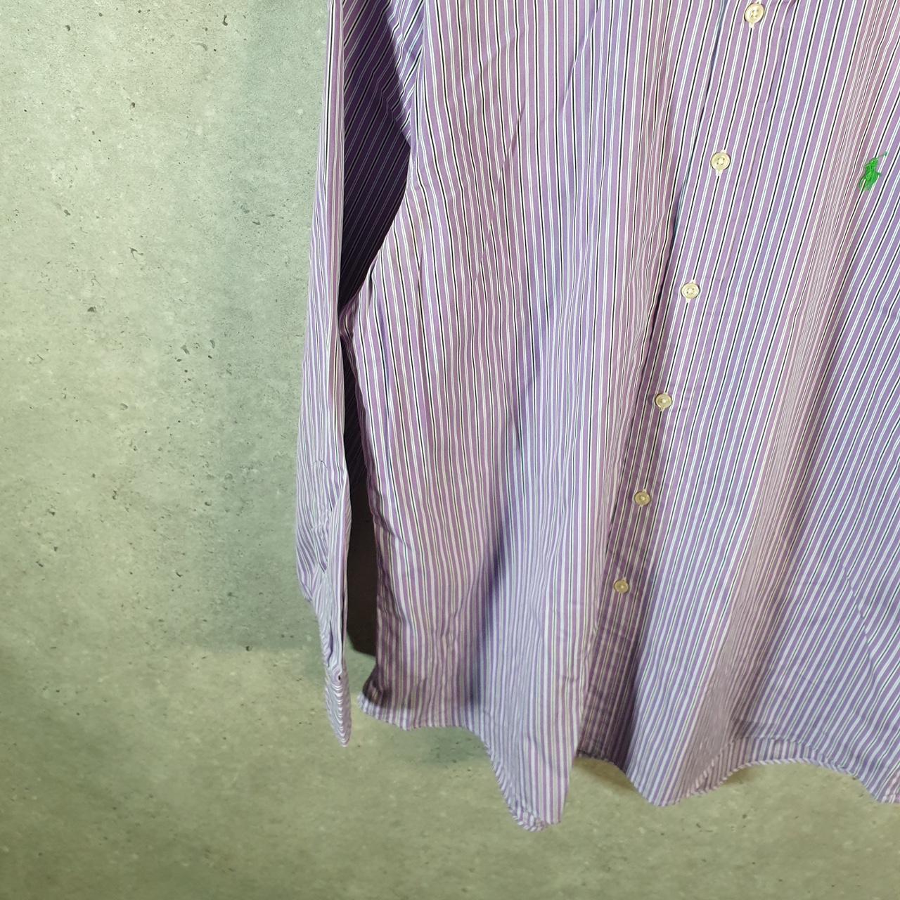 Vintage Ralph Lauren Button Down Shirt Men’s Large Purple Striped Custom Fit Cotton Pony