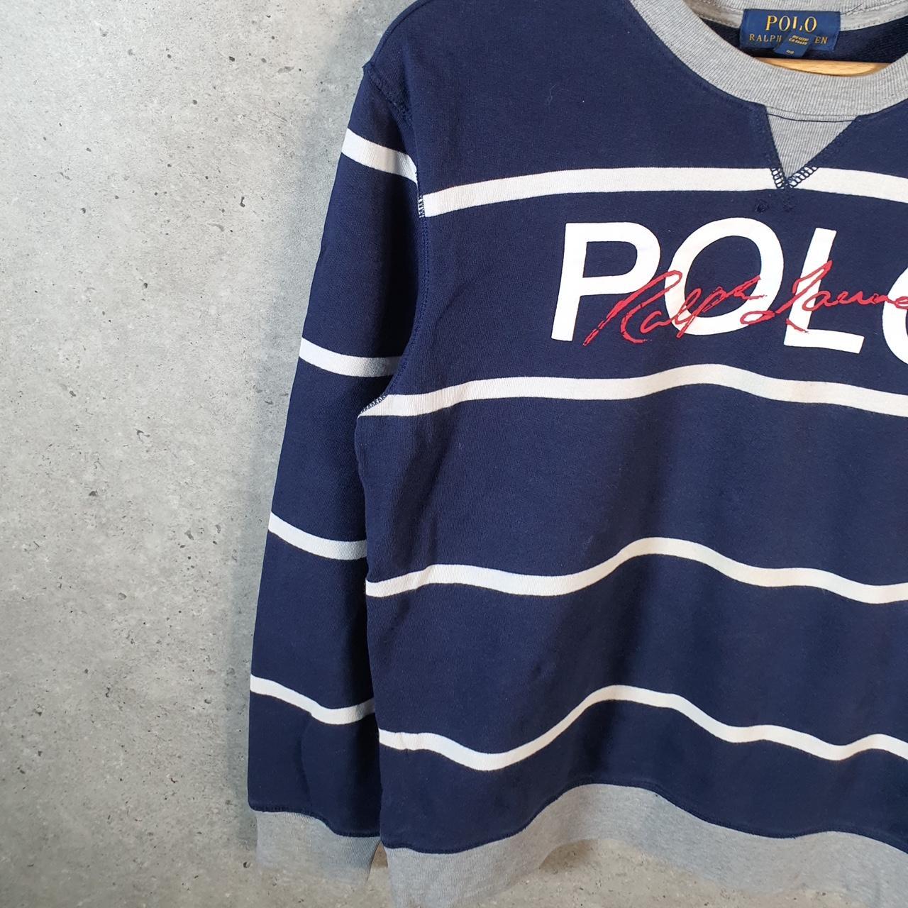 Vintage Ralph Lauren Polo Sweatshirt Womens Large Blue Striped Boxy Pullover Pony