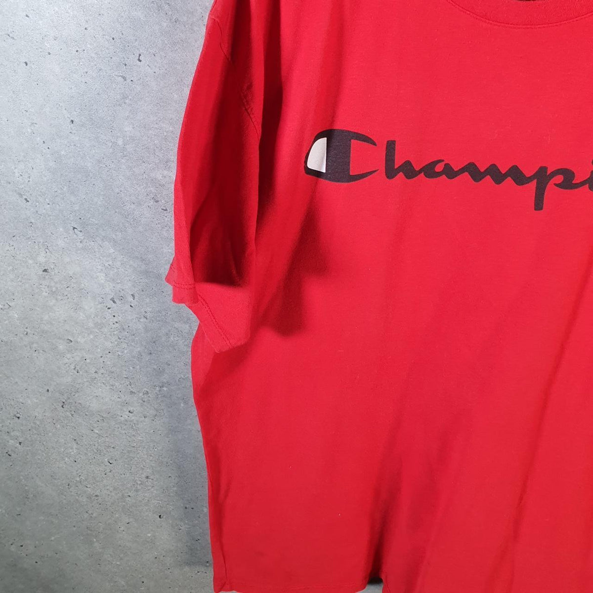 Vintage Champion Embroidered Spellout T Shirt Men’s XL Red American USA Athletic