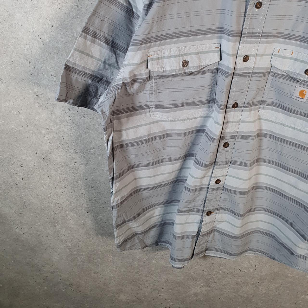 Vintage Carhartt Shirt Button Down Mens XL Grey Striped Short Sleeve Utility Relaxed Fit