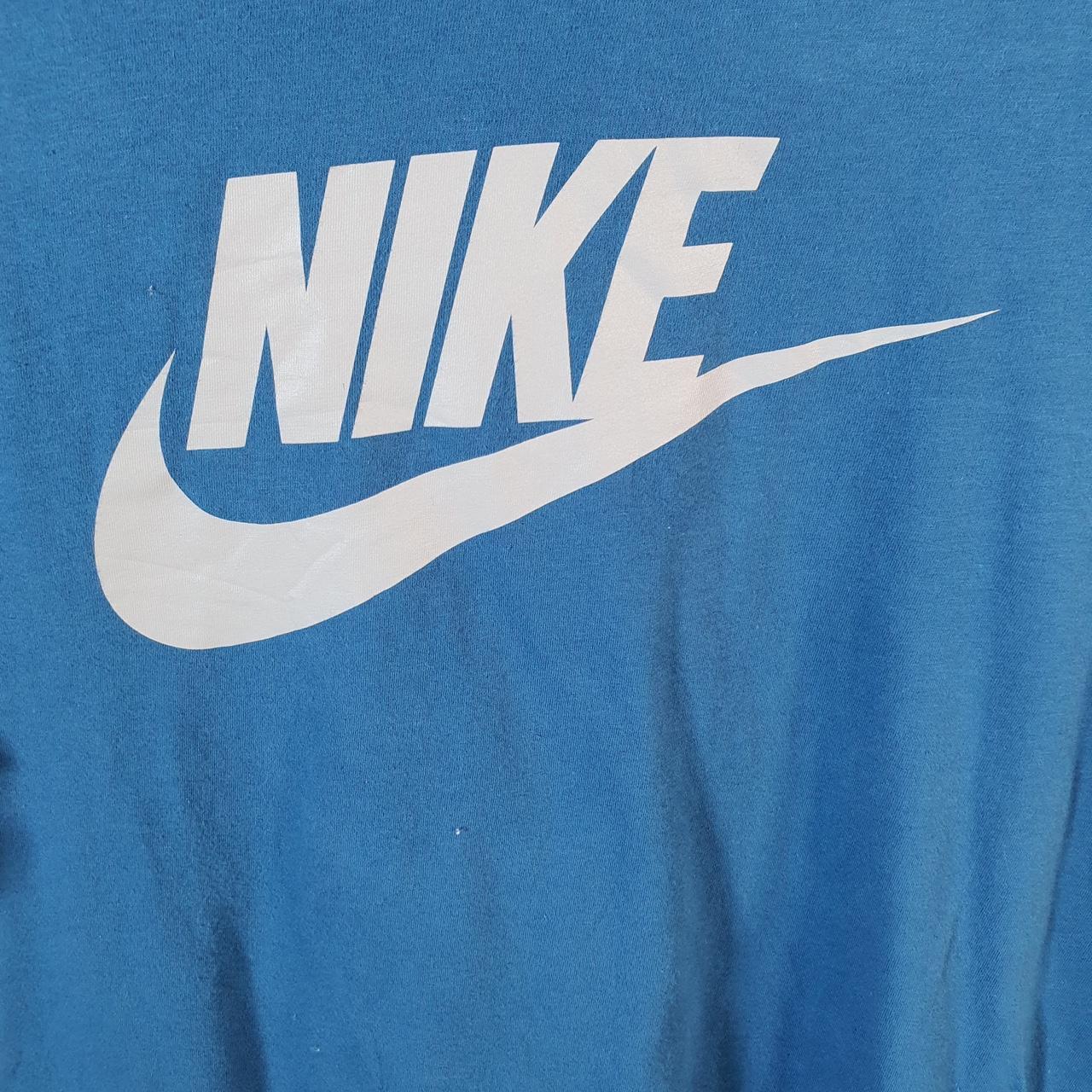 Vintage Nike Club T Shirt Men’s Medium Blue Printed Single Swoosh Logo Athletic Big Fish Vintage