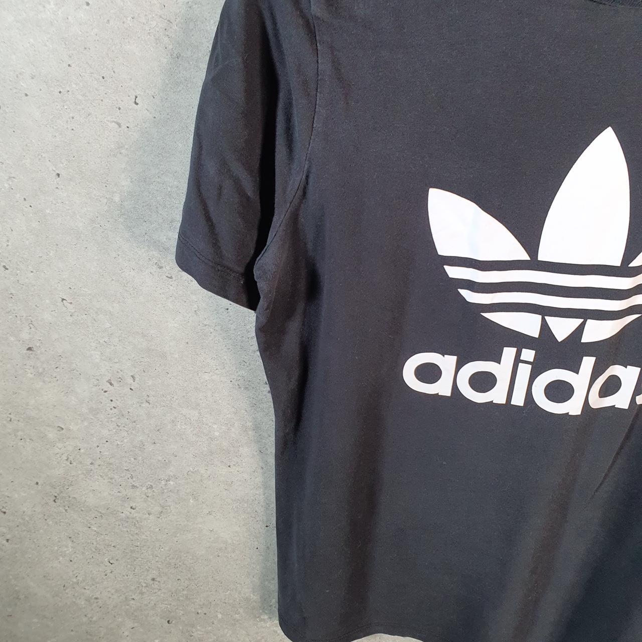 Vintage Adidas Spellout Trefoil Retro T Shirt Womens Large Black Logo Athletic