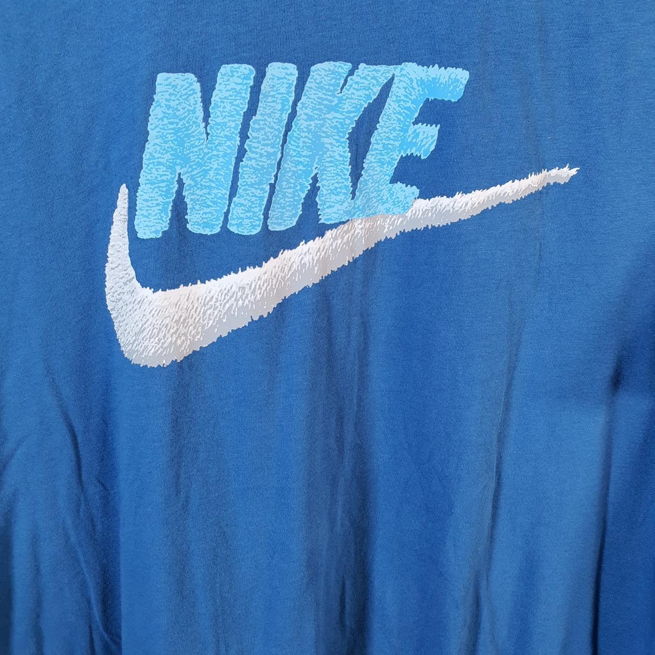 Vintage Nike Club T Shirt Men’s Large Blue Printed Single Swoosh Logo Athletic Big Fish Vintage