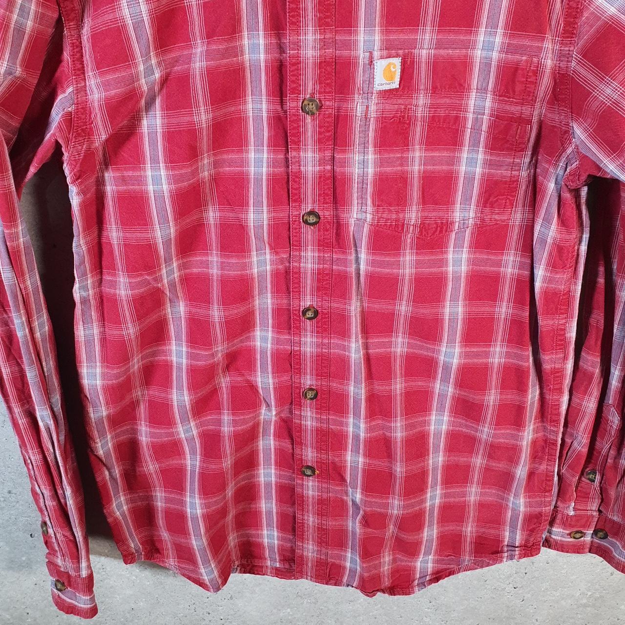 Vintage Carhartt Shirt Button Down Mens Small Red Checkered Chore Utility Relaxed - Big Fish Vintage