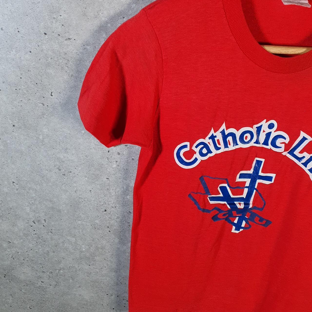 Vintage Stedman Catholic Life Church 90s USA Single Stitch T Shirt Men’s XS Red