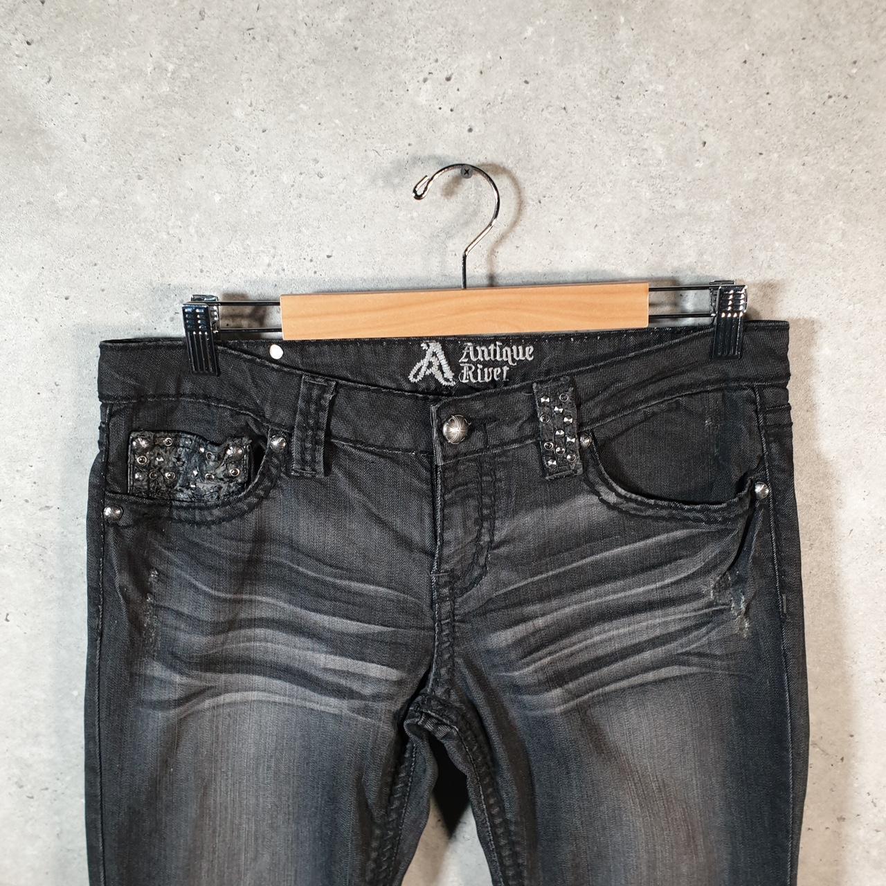 Vintage Antique River Y2K Hip Hop Jeans Mens W32 Grey Denim Embroidered Big Fish Vintage