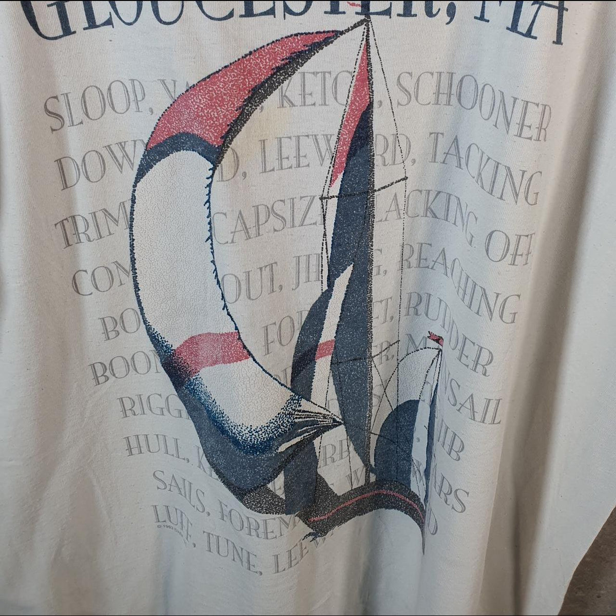 Vintage Curk Gloucester MA Sailing Ship Graphic 90s USA Single Stitch T Shirt Men’s XL White