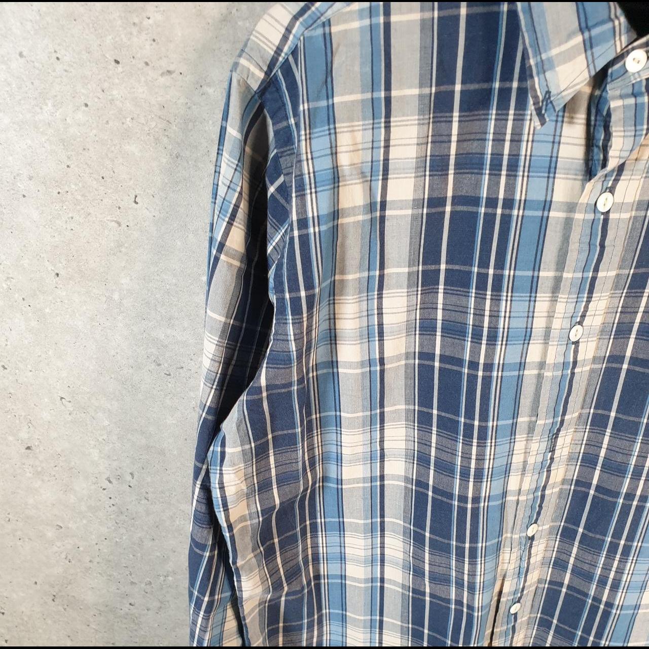 Vintage Ralph Lauren Button Down Shirt Men’s Large Blue Checkered Custom Fit Cotton Pony