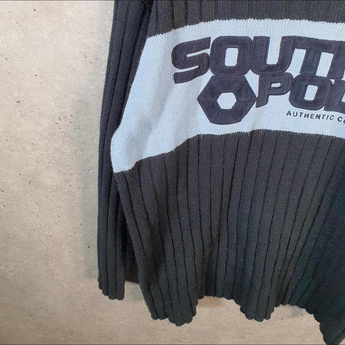 Vintage SouthPole Y2K Spellout Knit Sweater Jumper Mens Large Black Pullover Hip Hop