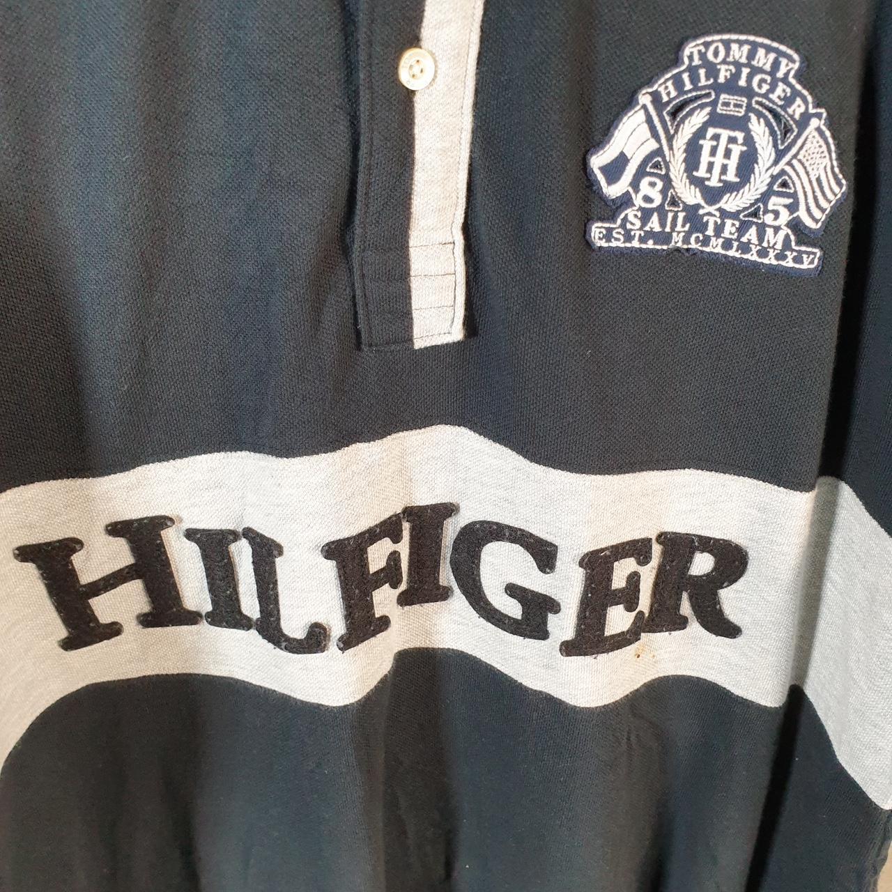 Vintage Tommy Hilfiger Spellout Crest Badges Polo Shirt Men’s Large Black Embroidered