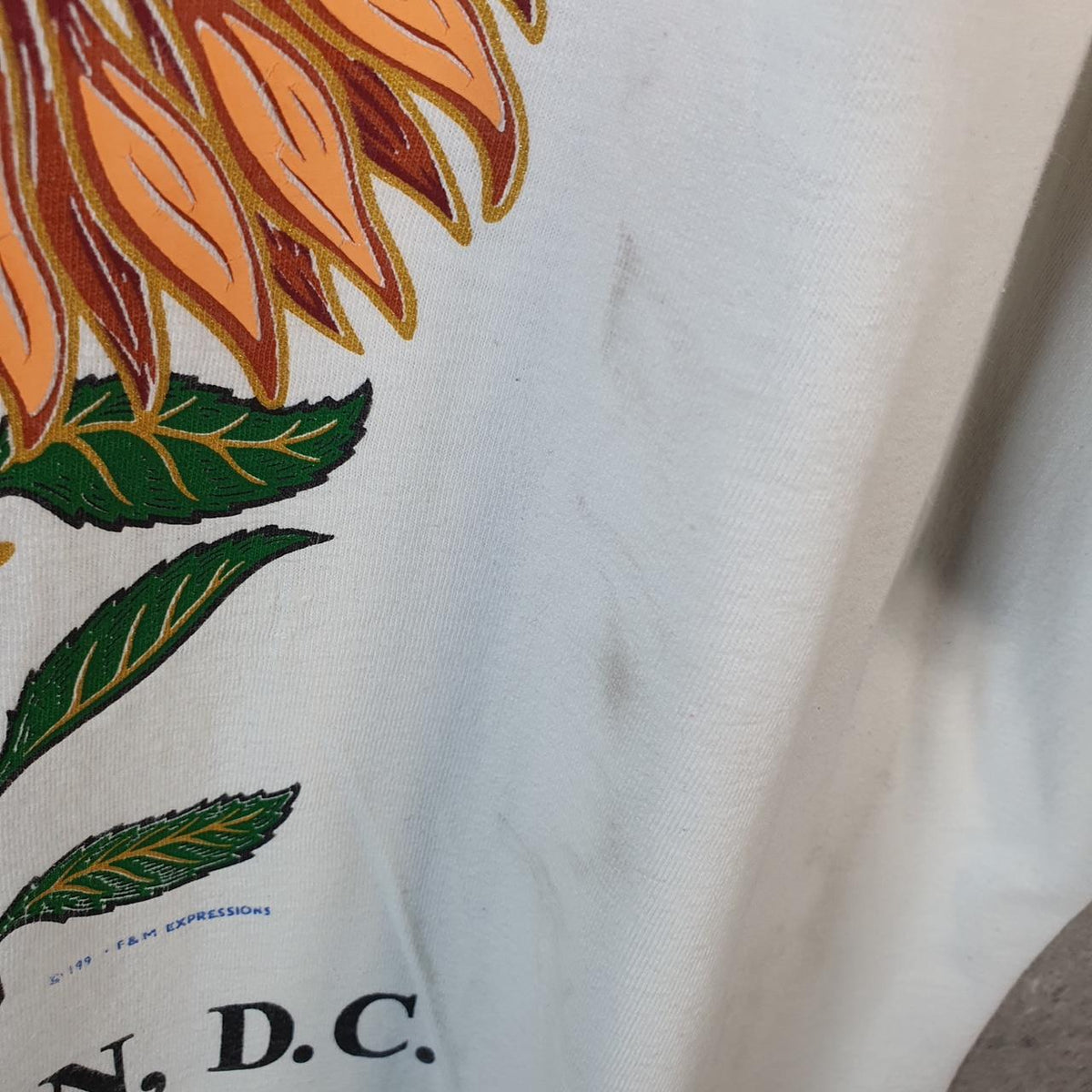Vintage Washington DC Sunflowers 90s USA Single Stitch T Shirt Men’s Small White C9649