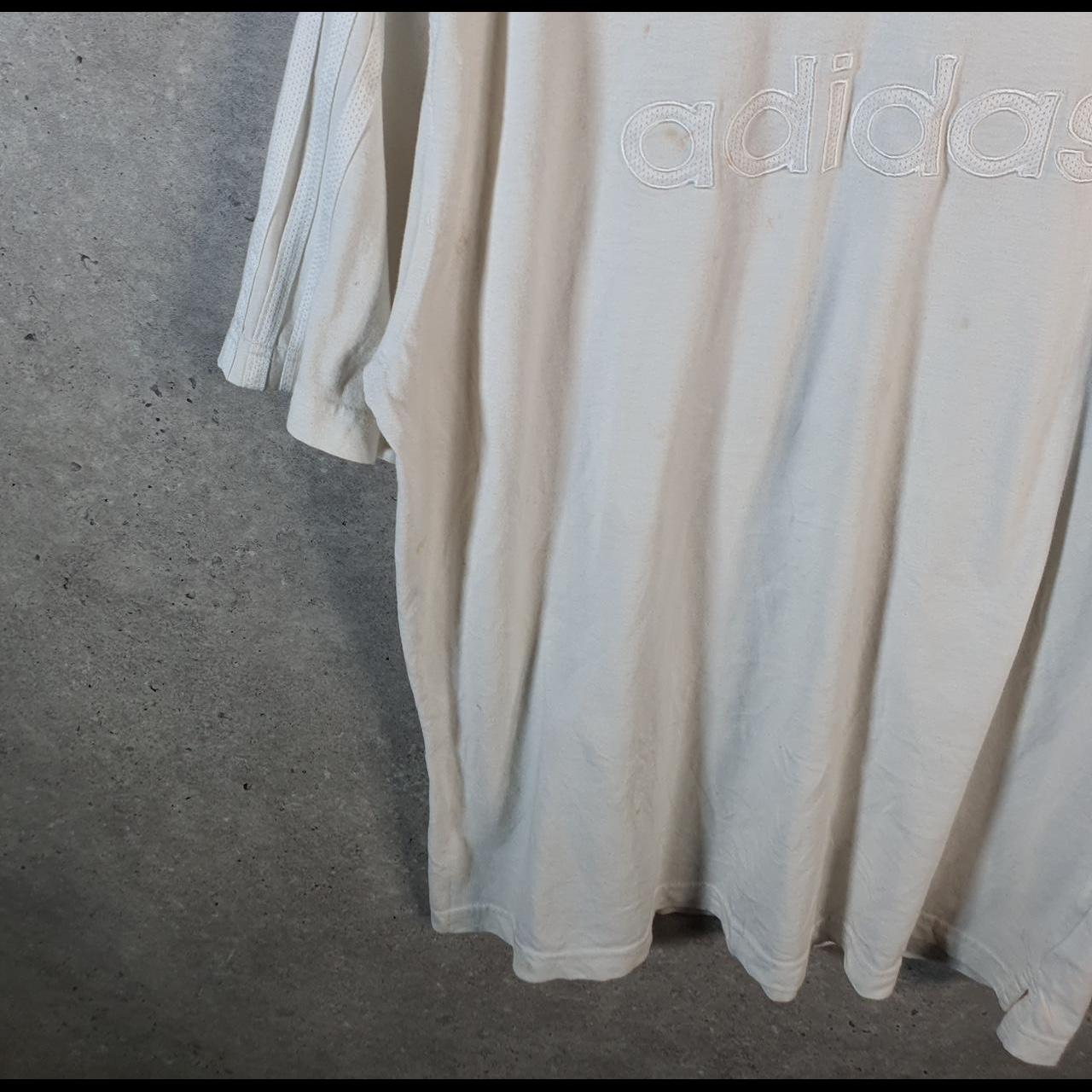 Vintage Adidas Spellout Embroidered T Shirt Men’s Large White Three Stripes Logo