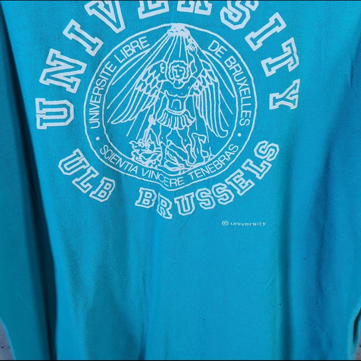 Vintage Lace Boutique Brussels Science 90s USA Single Stitch T Shirt Men’s Small Blue