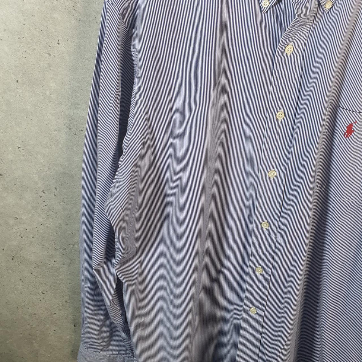 Vintage Ralph Lauren Button Down Shirt Men’s XL Purple Striped Custom Fit Cotton Pony