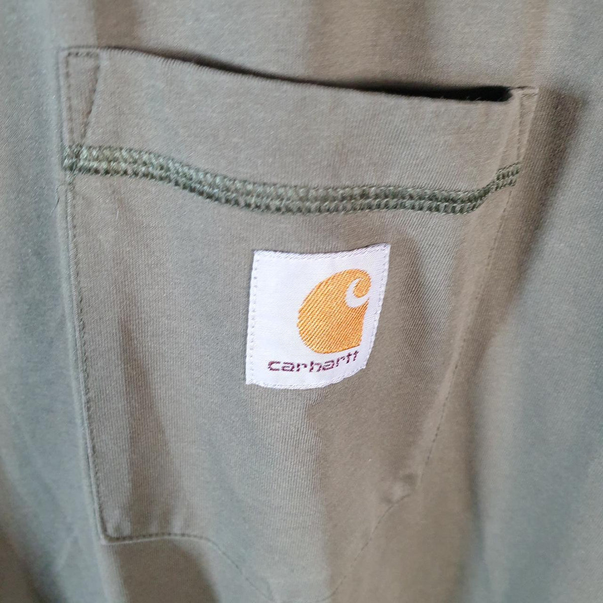 Vintage Carhartt Pocket T Shirt Men’s XL Tall Khaki Green Workwear Chore Utility Relaxed Fit C9190