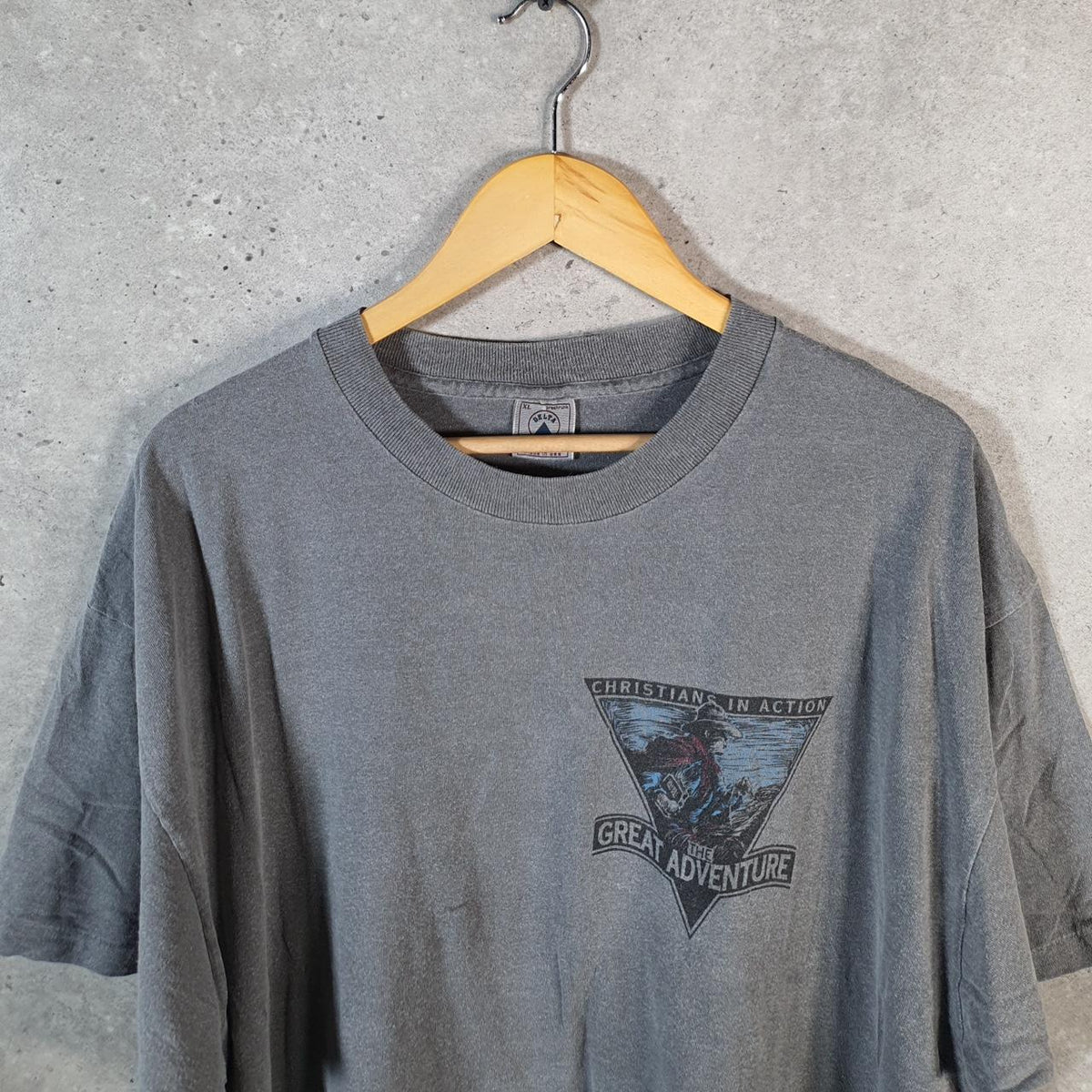 Vintage Delta Christian’s in Action Great Adventure 90s USA Single Stitch T Shirt Men’s XL Grey