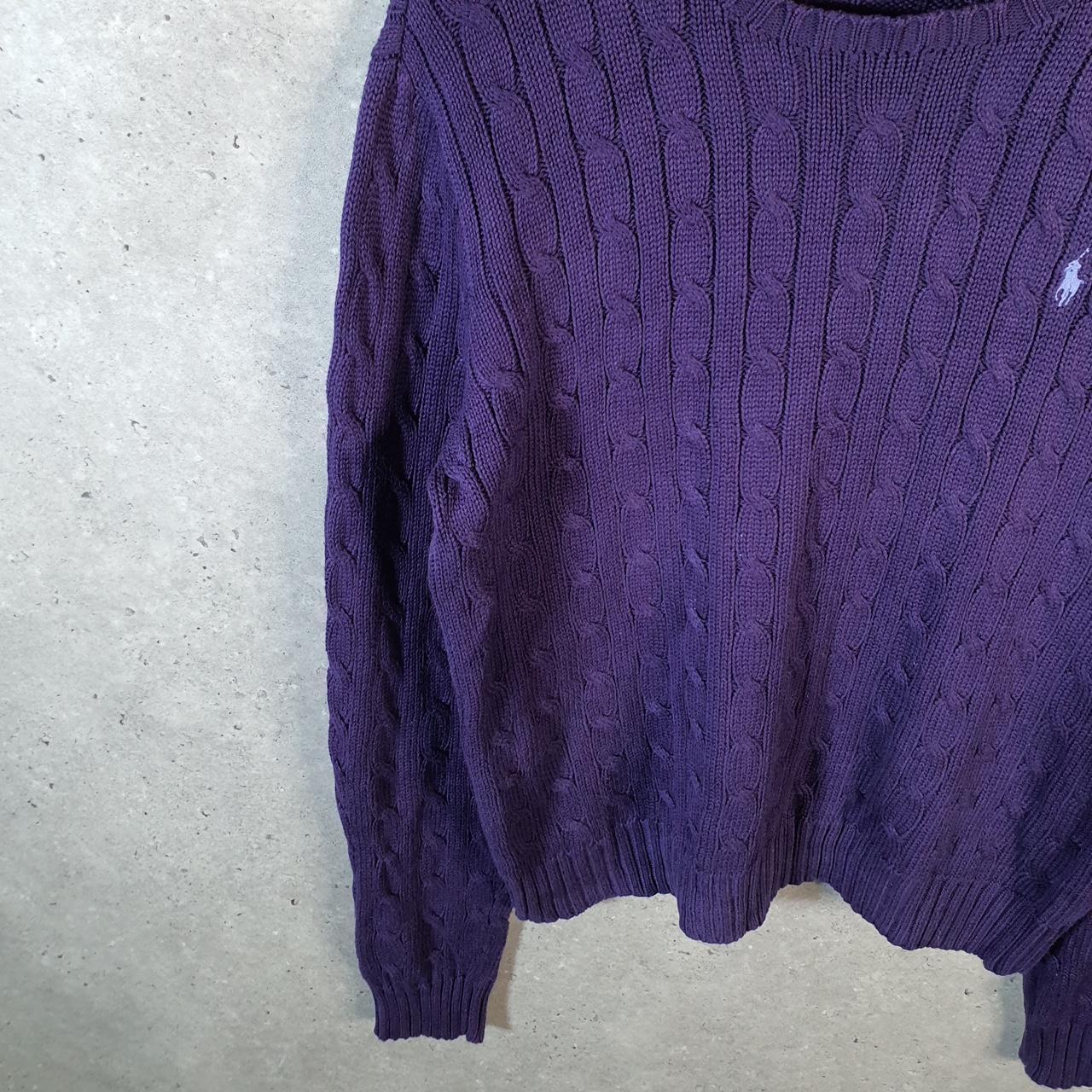 Vintage Ralph Lauren Polo Cable Knit Heavyweight Sweatshirt Womens XL Purple Pony