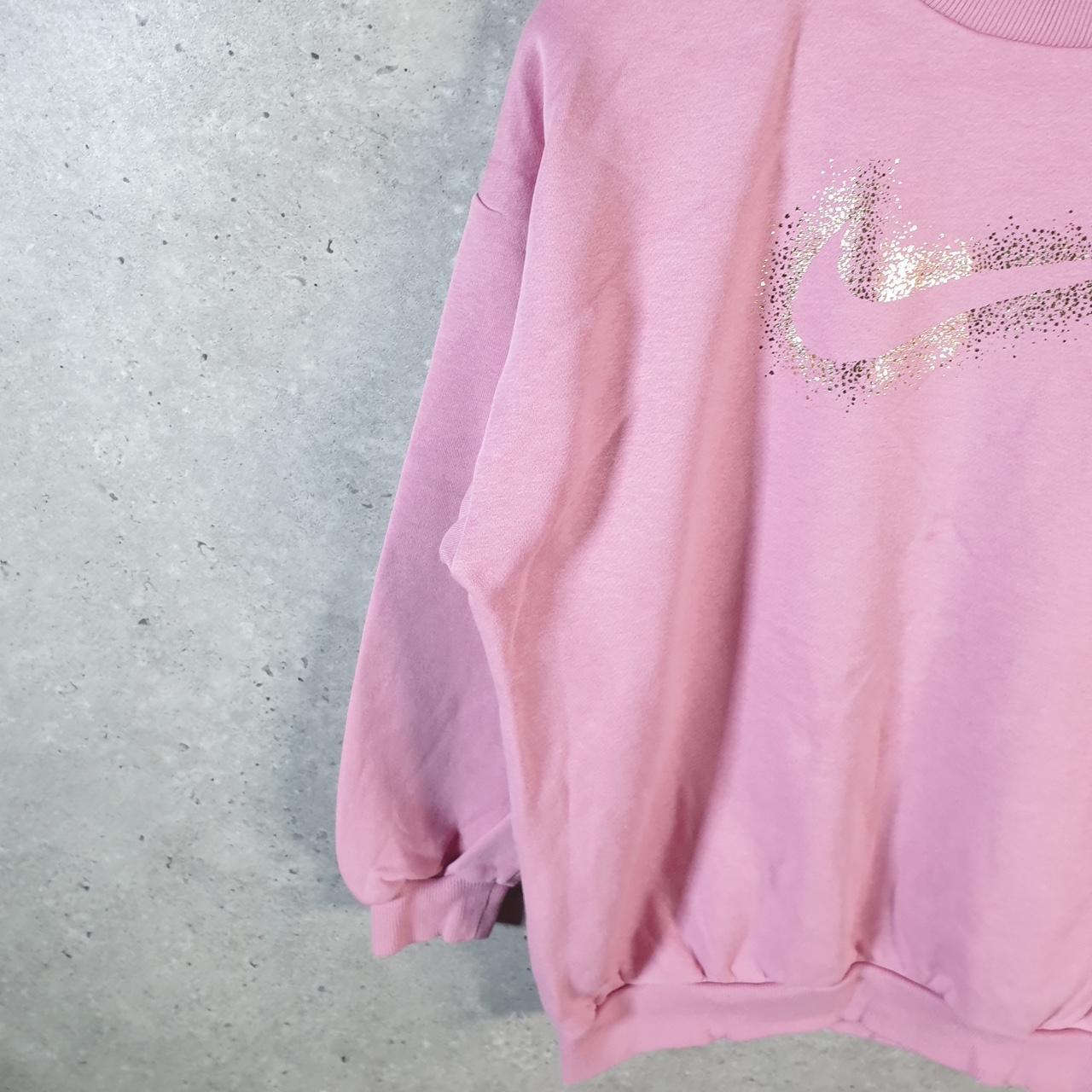 Vintage Nike Spellout Hoodie Girls Large Pink Swoosh Y2K Pullover Logo