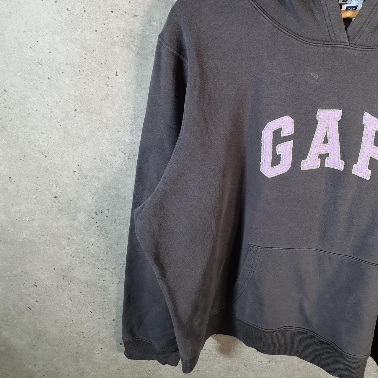Vintage Gap Spellout Hoodie Womens 2XL Grey Y2K Sweatshirt Logo Embroidered