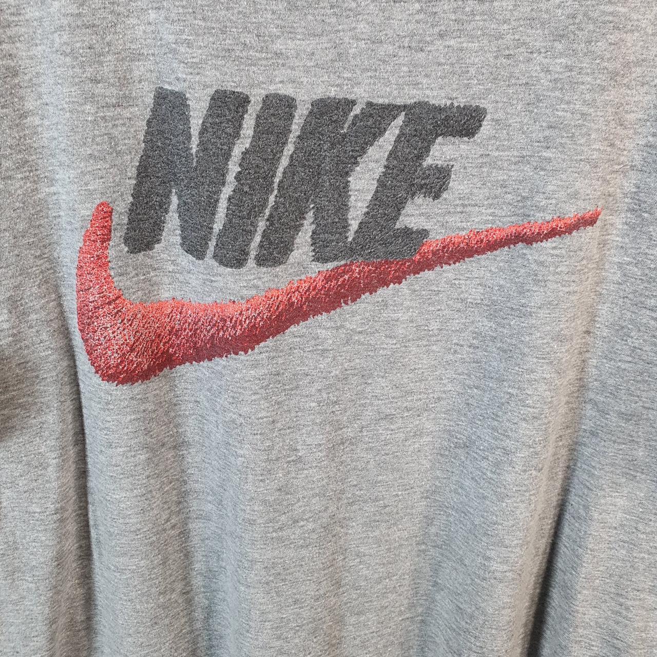 Vintage Nike Club T Shirt Men’s Small Grey Printed Single Swoosh Logo Athletic Big Fish Vintage