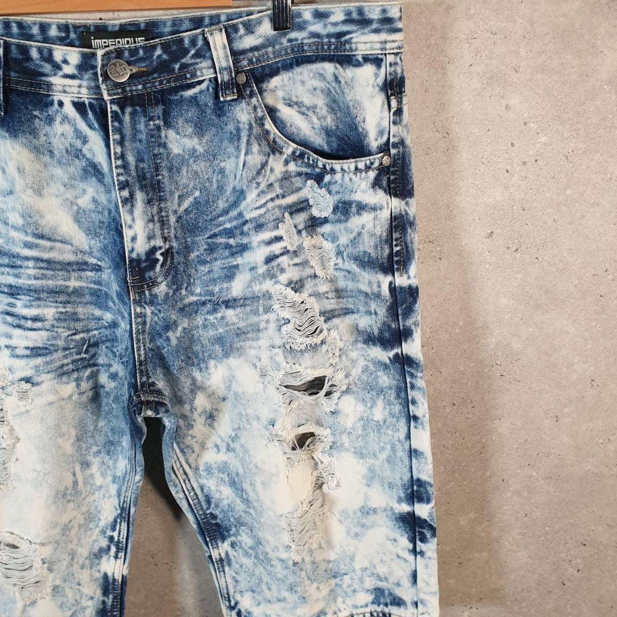 Vintage Imperious Distressed Y2K Hip Hop Jorts Shorts Mens W42 Blue Denim USA