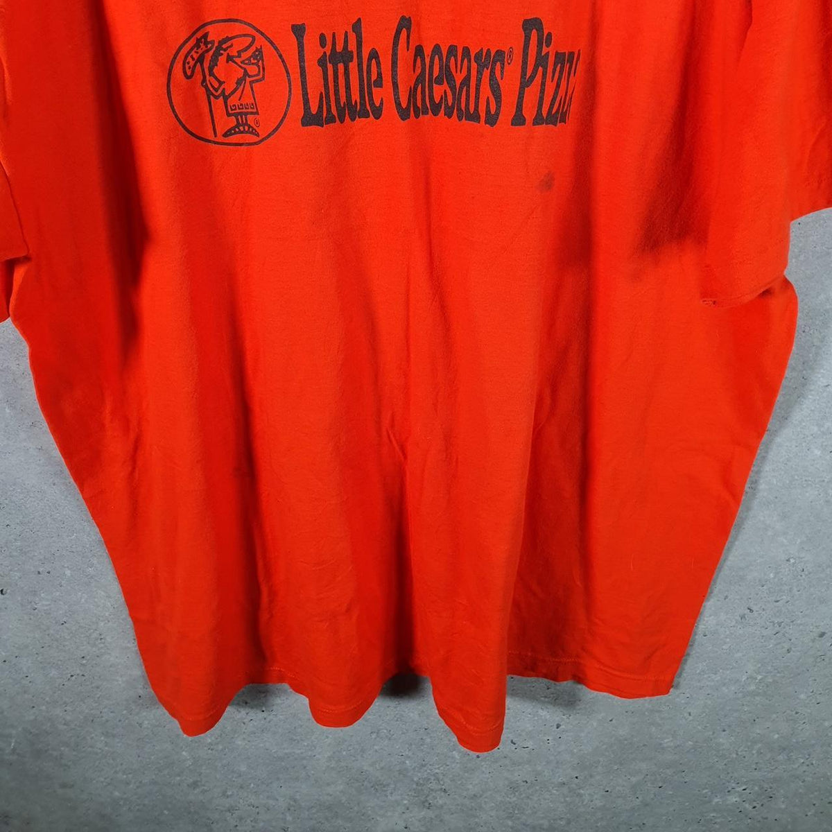 Vintage Russell Athletic Little Caesars Pizza USA Single Stitch T Shirt Men’s XL Red Big Fish Vintage