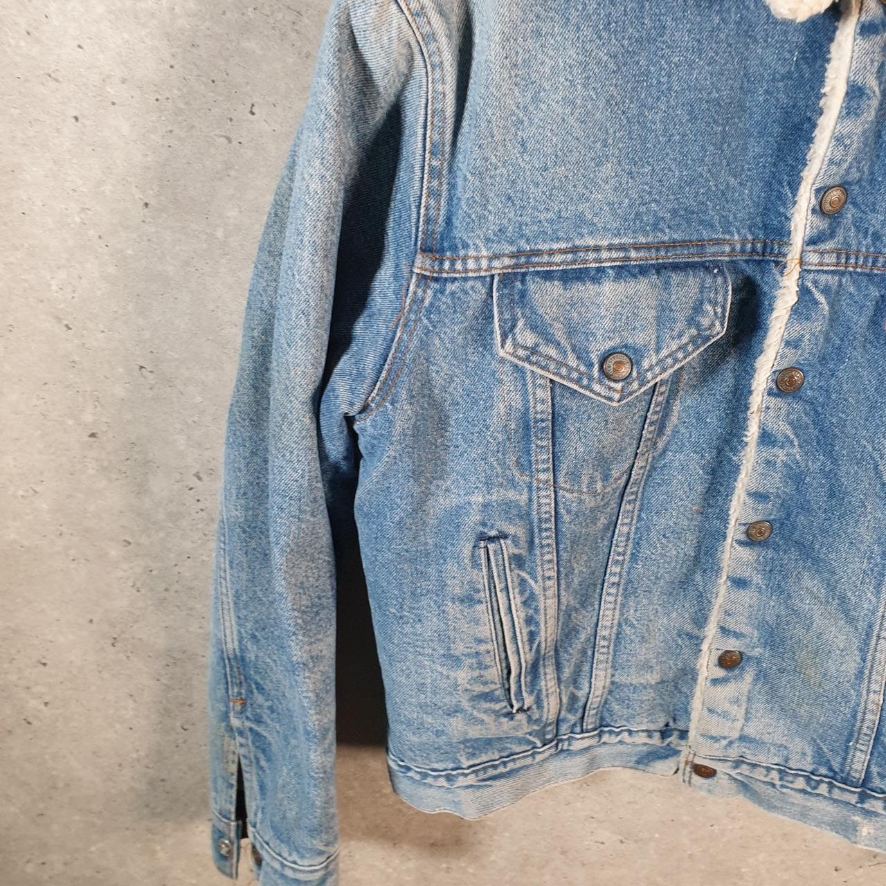 Vintage Levis Denim Jean Trucker Sherpa Jacket Mens Small Blue Sherling USA
